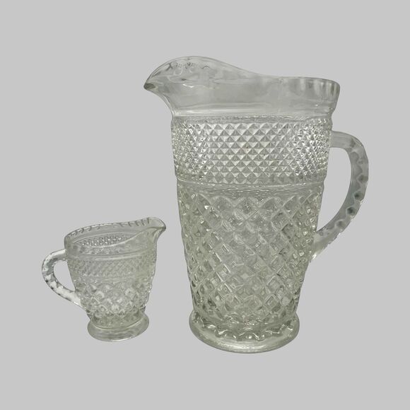 Vintage Anchor Hocking Wexford Clear Glass 64 Oz Pitcher and 8 Oz Creamer Bundle - Picture 3 of 14